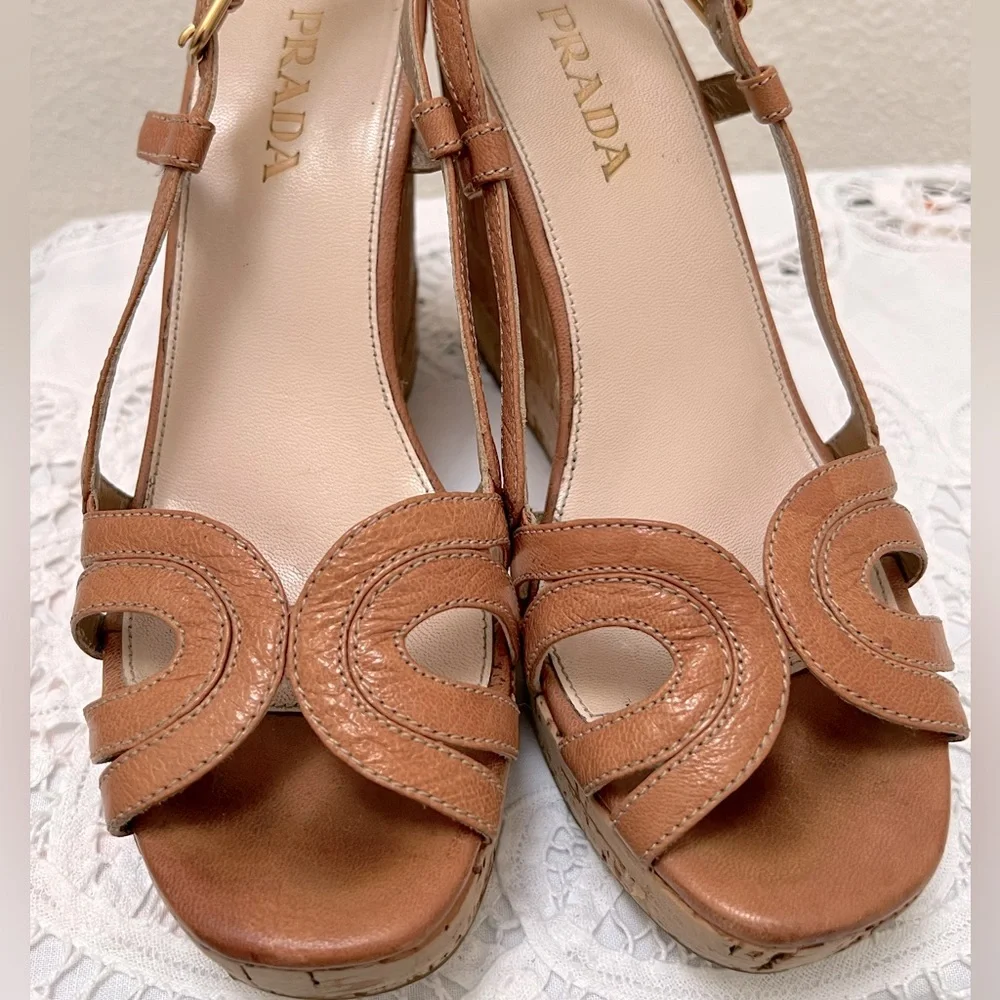Prada Bamboo and Cork Wedge Heels